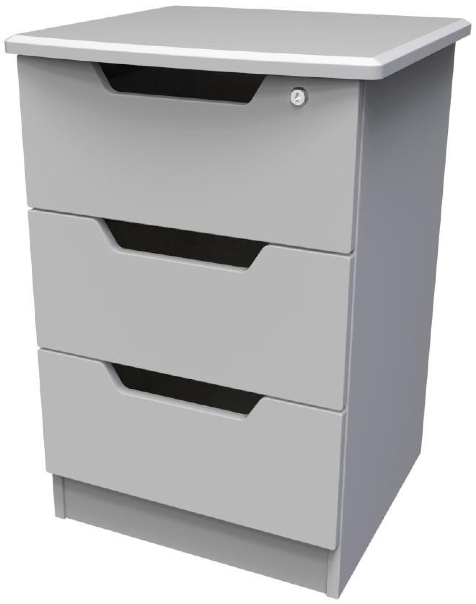 Bella Bedside Cabinet - 3 Drawer with Lock - Grey