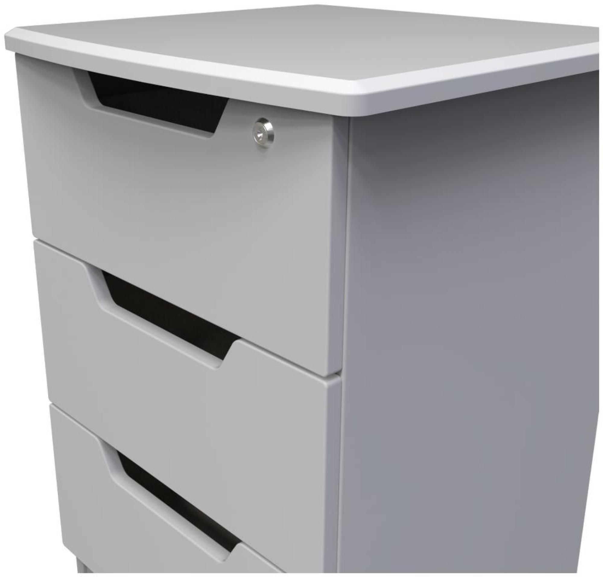 Bella Bedside Cabinet - 3 Drawer with Lock - Grey