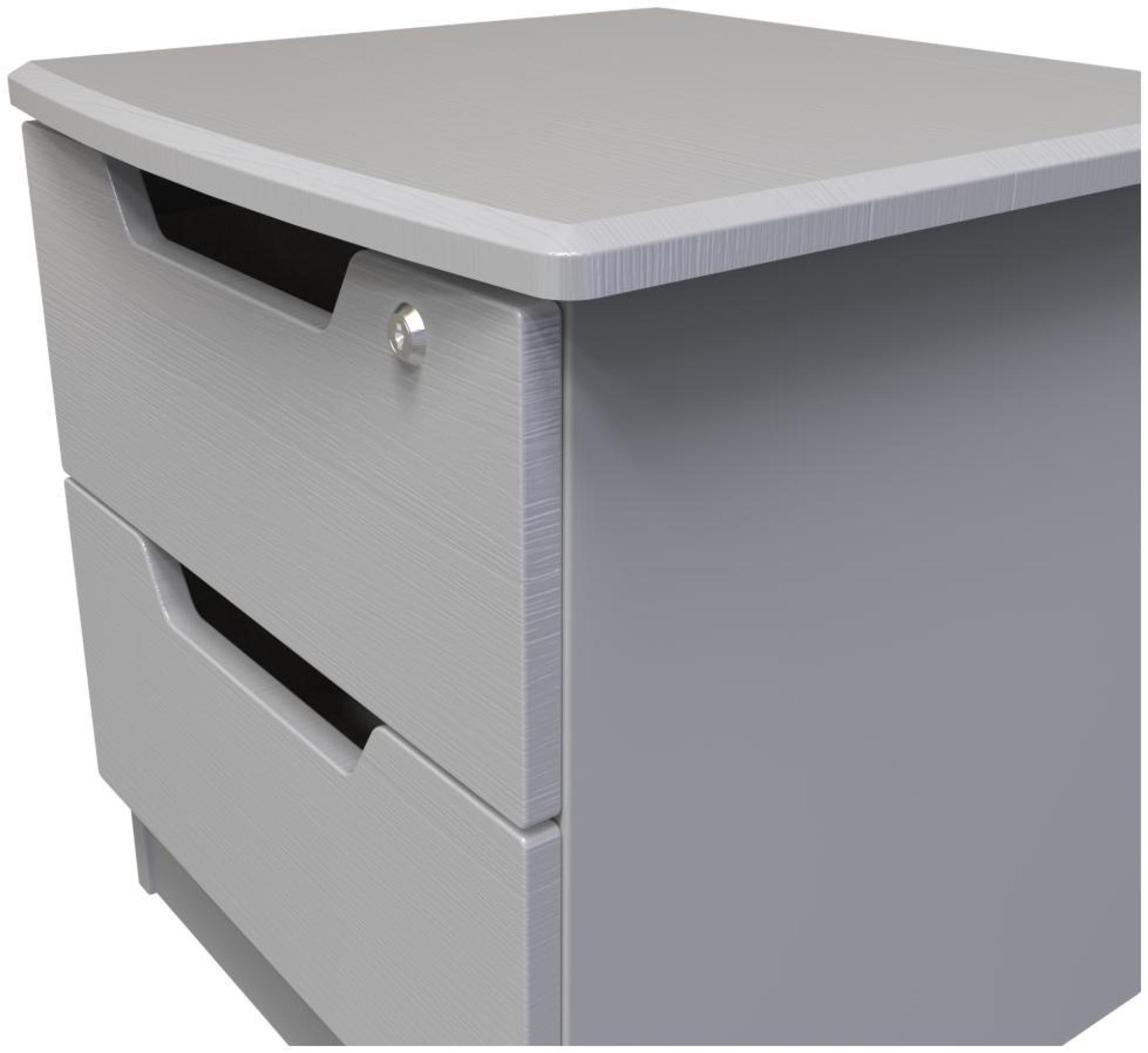 Bella Bedside Cabinet - 2 Drawer with Lock - Grey Ash
