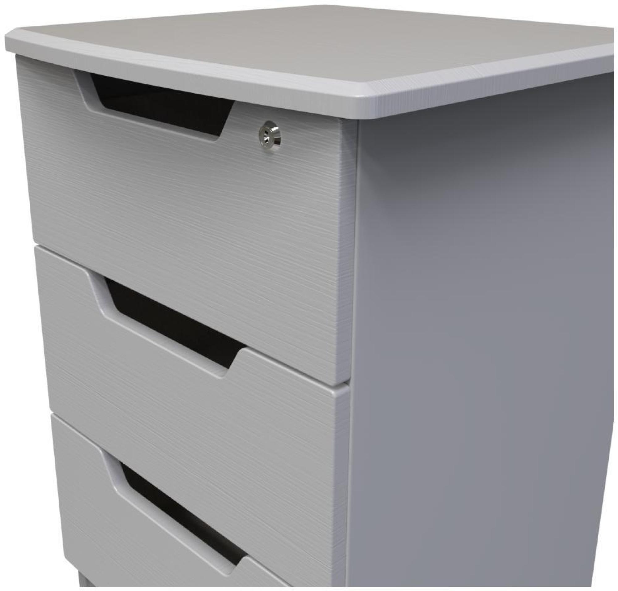 Bella Bedside Cabinet - 3 Drawer with Lock - Grey Ash