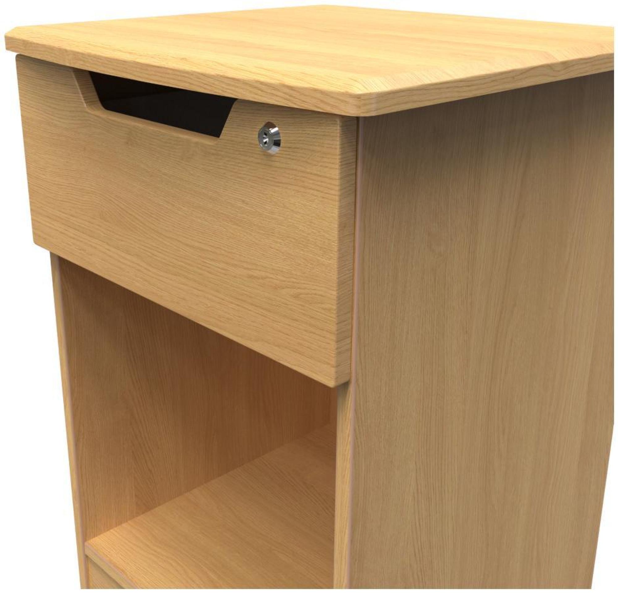 Bella Bedside Cabinet - 1 Drawer with Lock - Oak