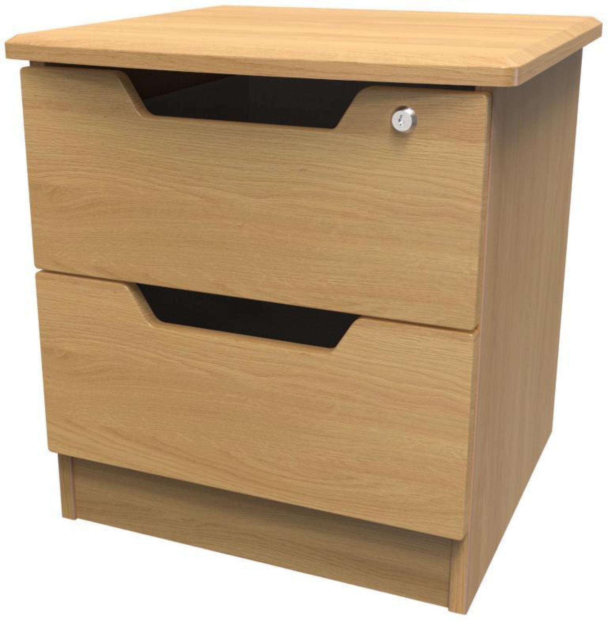 Bella Bedside Cabinet - 2 Drawer with Lock - Oak