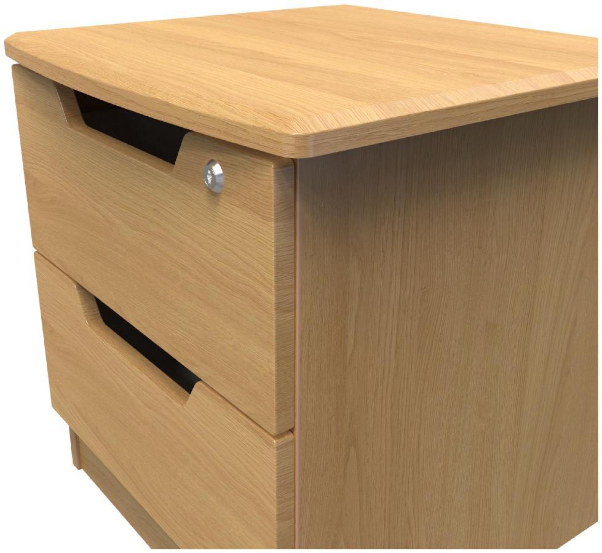 Bella Bedside Cabinet - 2 Drawer with Lock - Oak