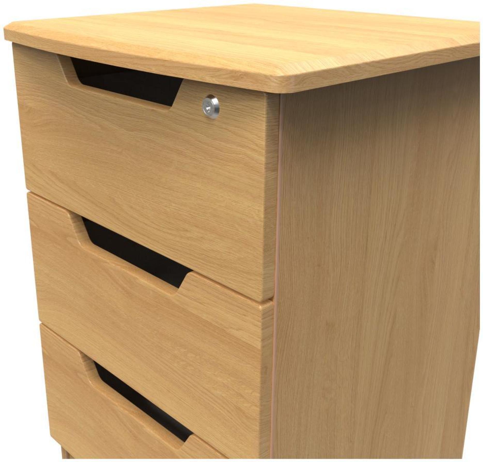 Bella Bedside Cabinet - 3 Drawer with Lock - Oak