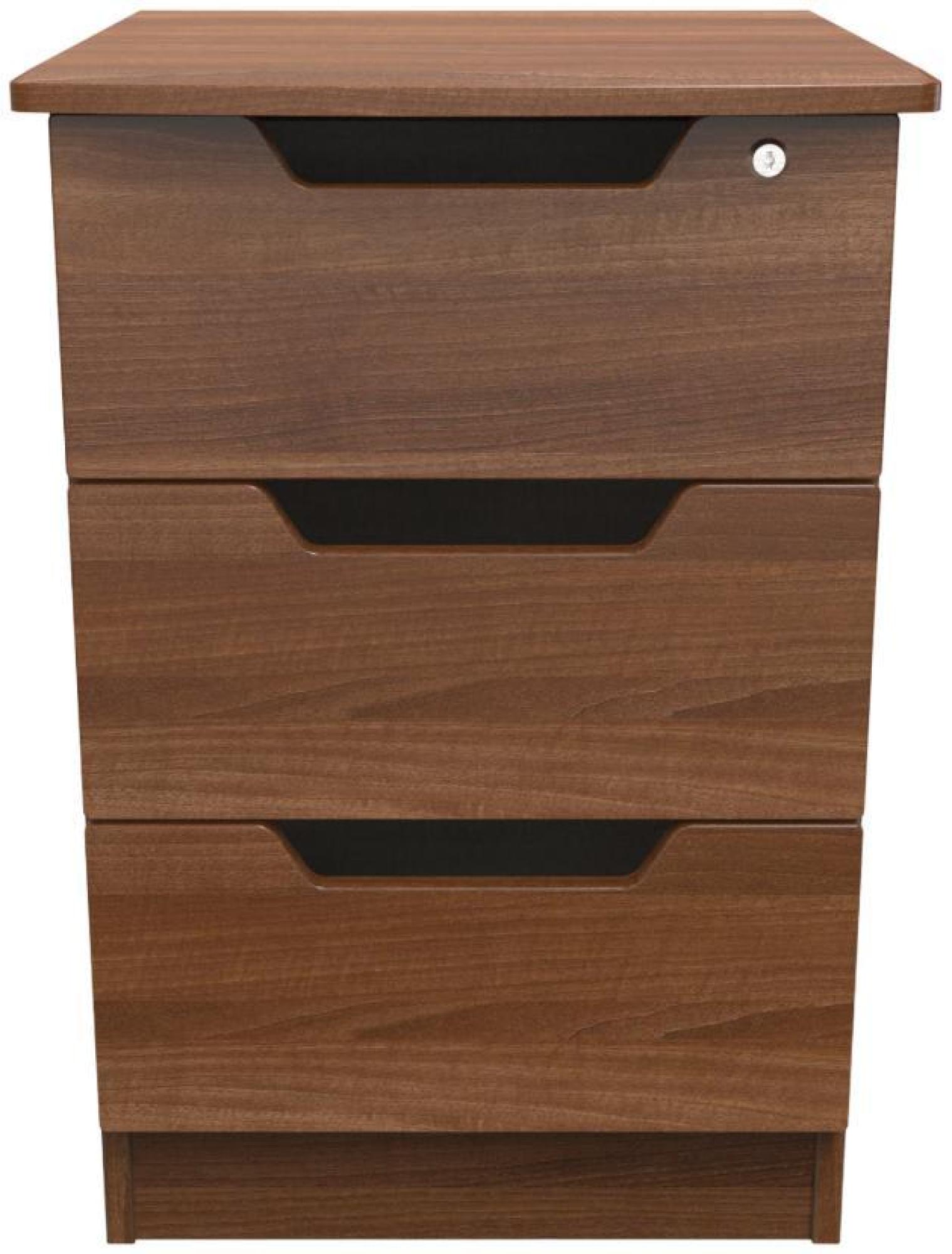 Bella Walnut Effect 3 Drawer Bedside Cabinet with Lock