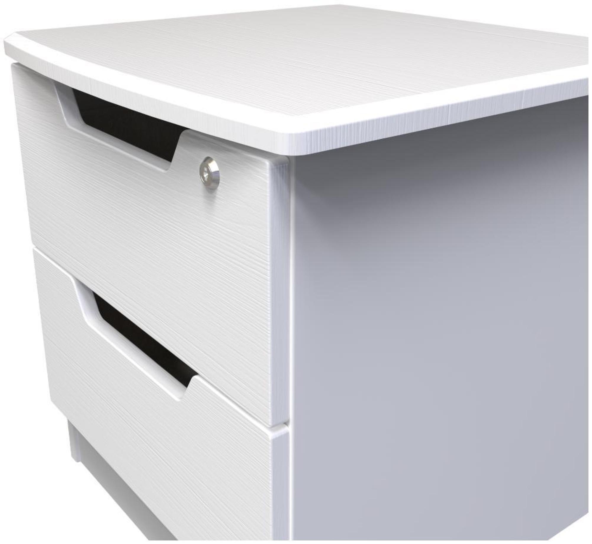 Bella Bedside Cabinet - 2 Drawer with Lock - White