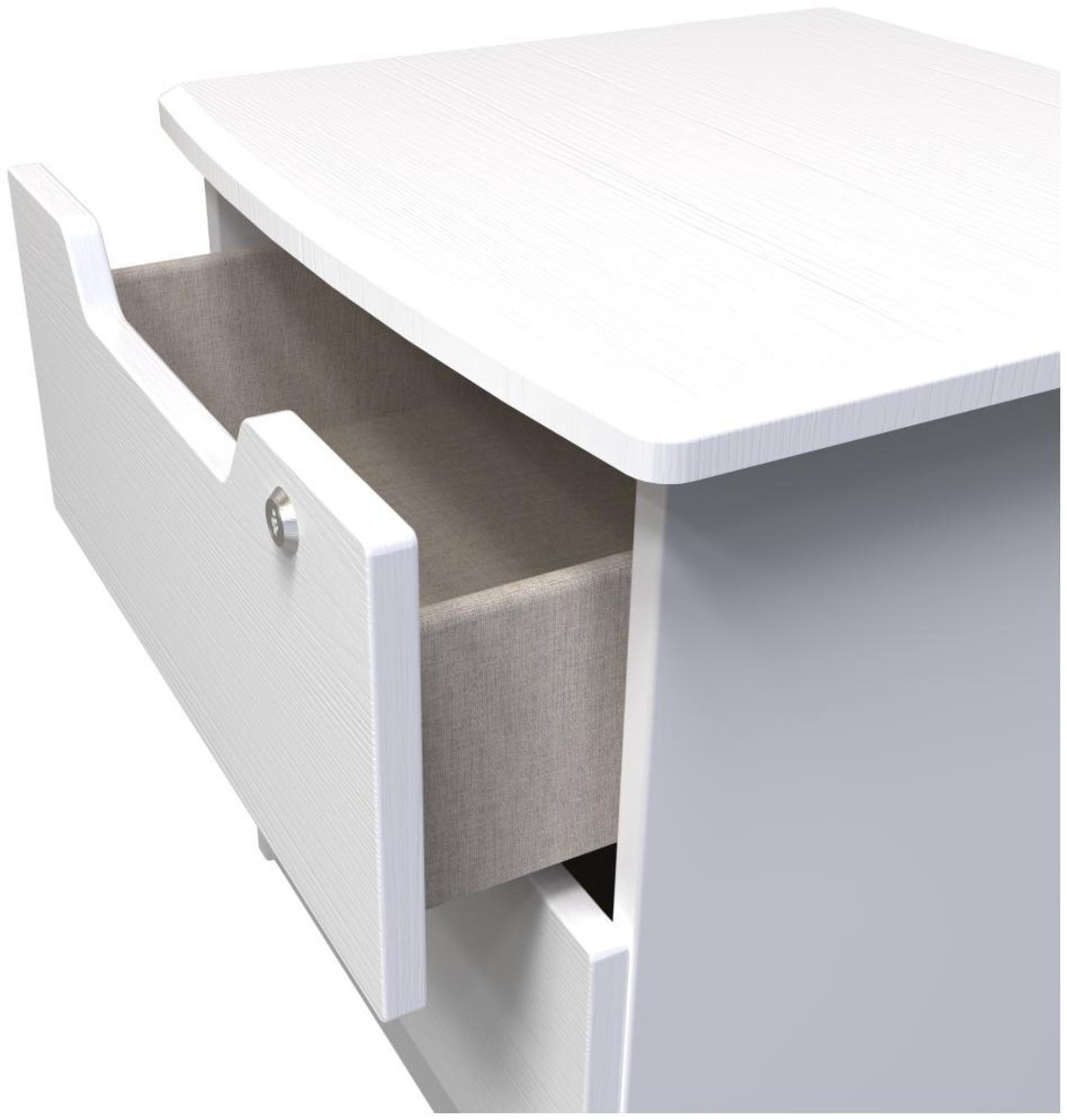 Bella Bedside Cabinet - 2 Drawer with Lock - White