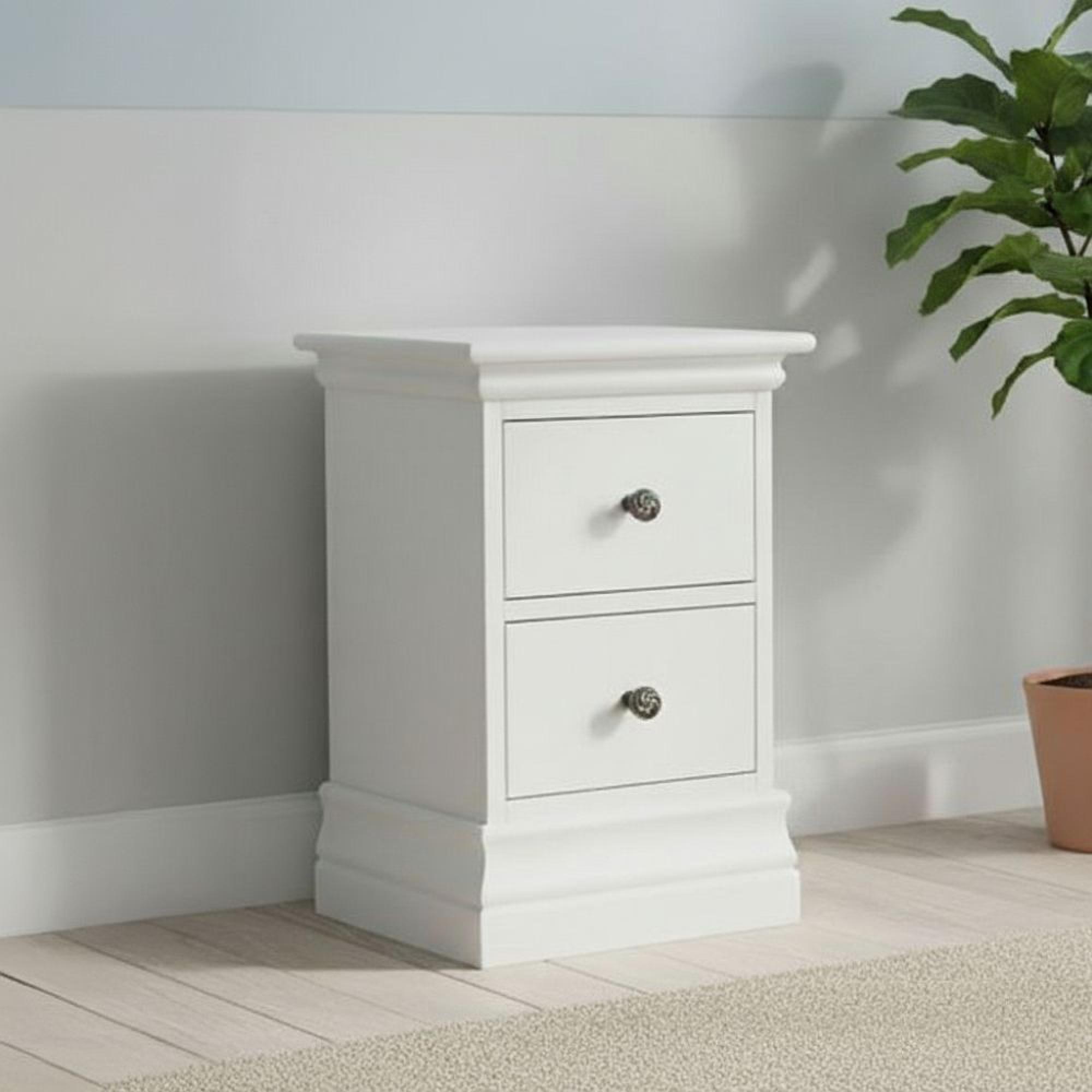 Bordeaux Narrow Bedside Cabinet - 2 Drawer - White