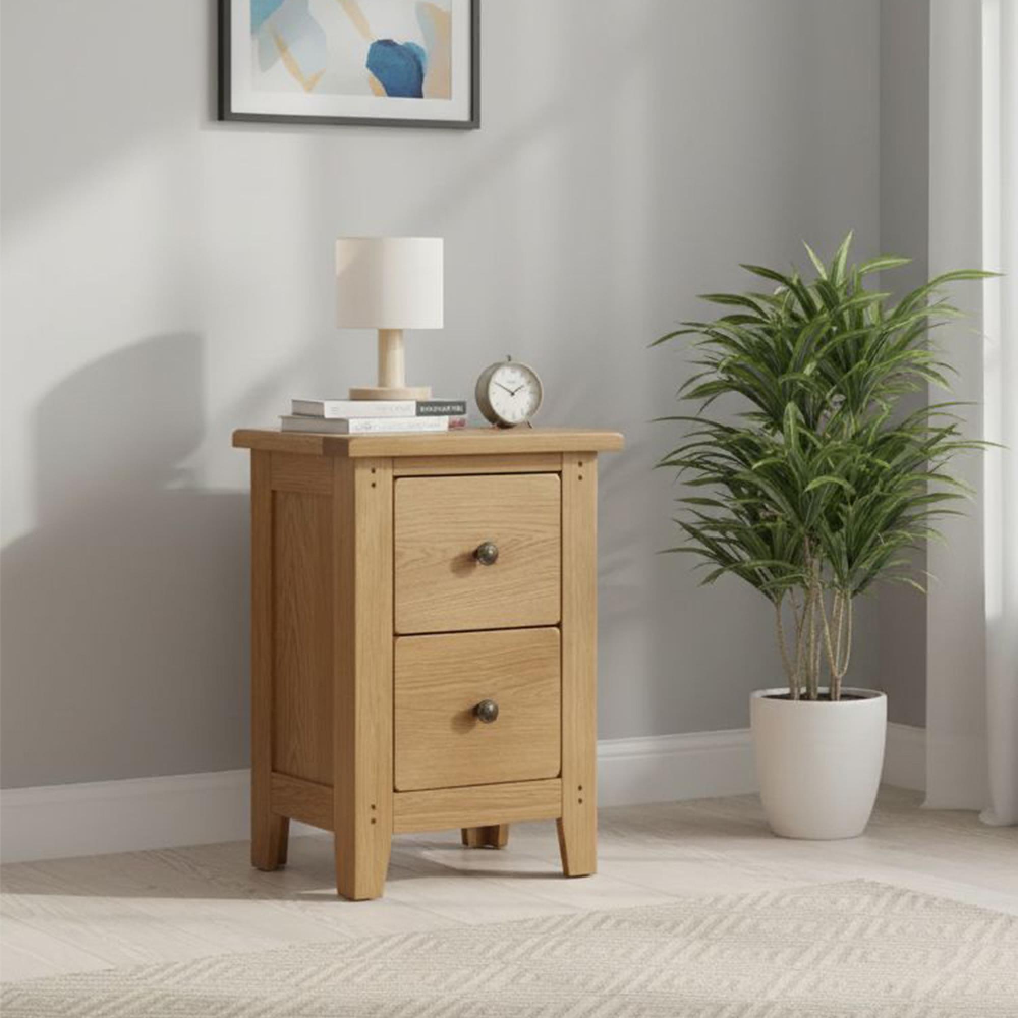 Burford Narrow Bedside Cabinet - 2 Drawer - Oak