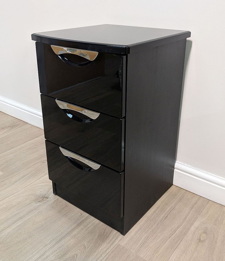 Camden Bedside Cabinet - 3 Drawer - Black Gloss