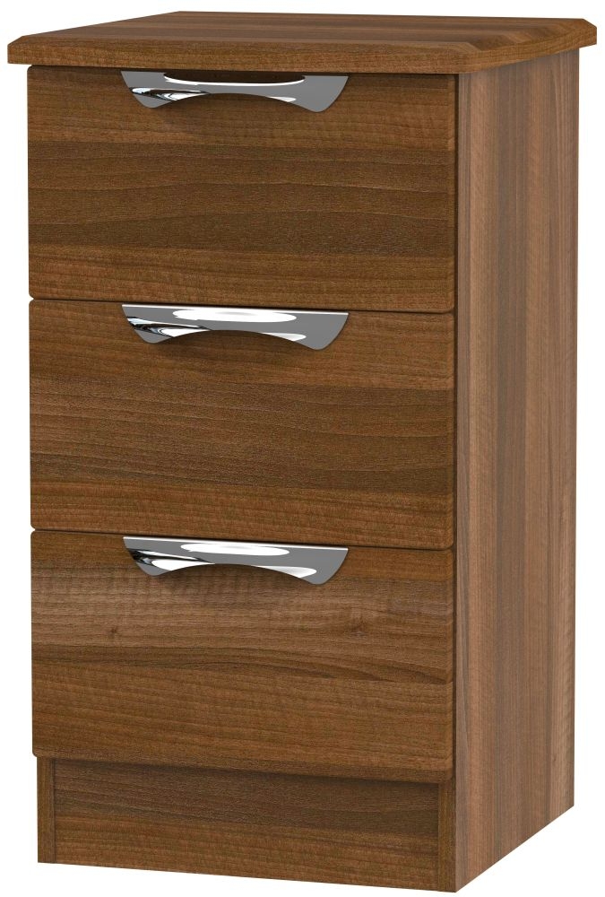 Camden Walnut Effect 3 Drawer Bedside Cabinet
