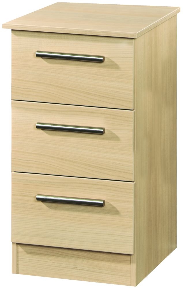 Contrast Elm Wood 3 Drawer Bedside Cabinet
