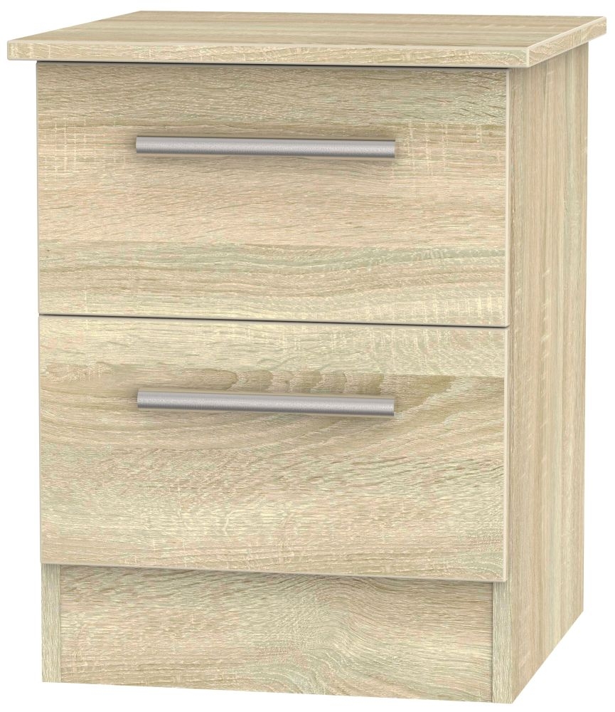 Contrast Oak Effect 2 Drawer Bedside Cabinet