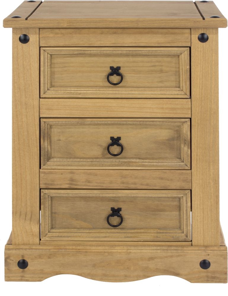 Corona Pine Mexican 3 Drawer Bedside Cabinet 