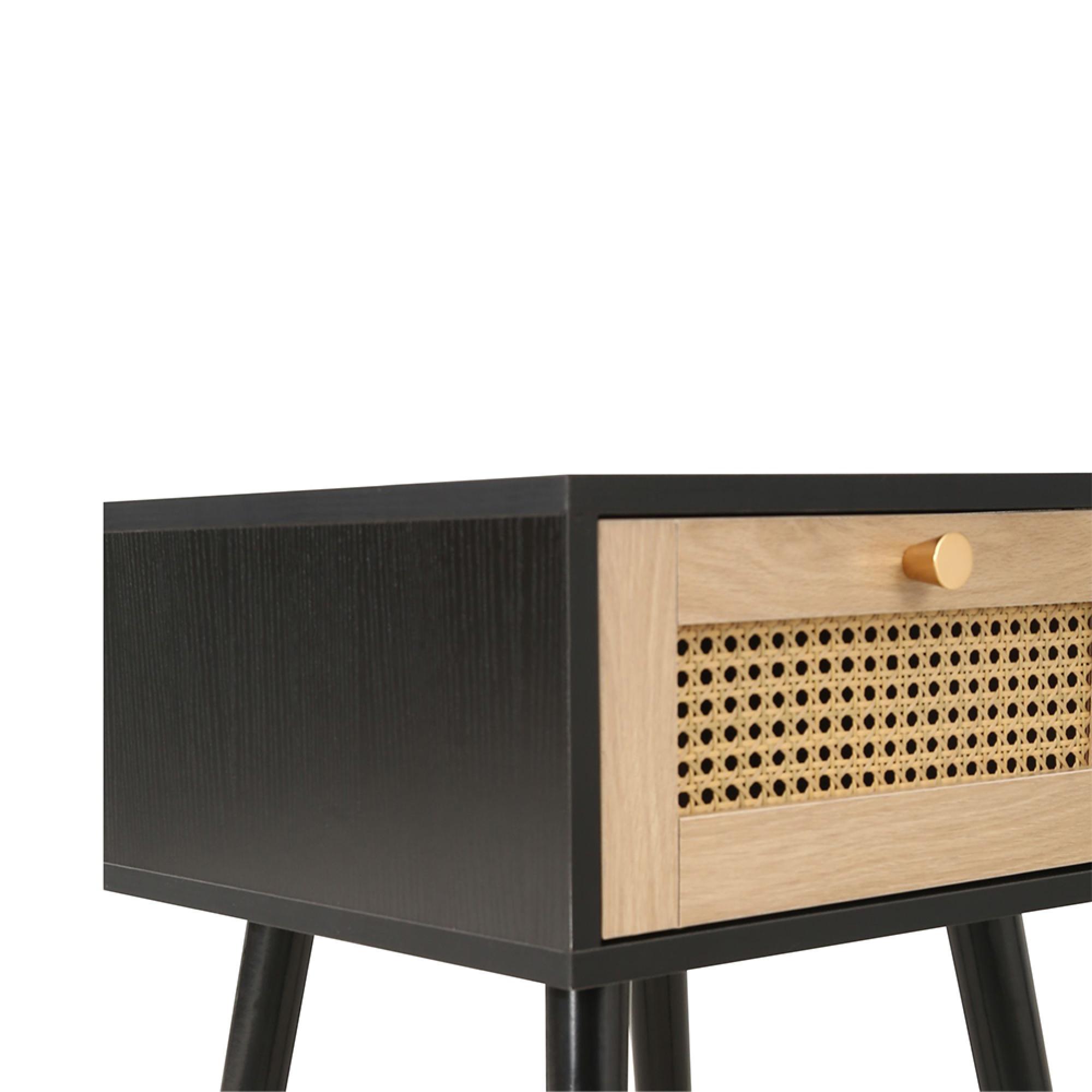 Croxley Bedside Table - 1 Drawer - Black and Rattan