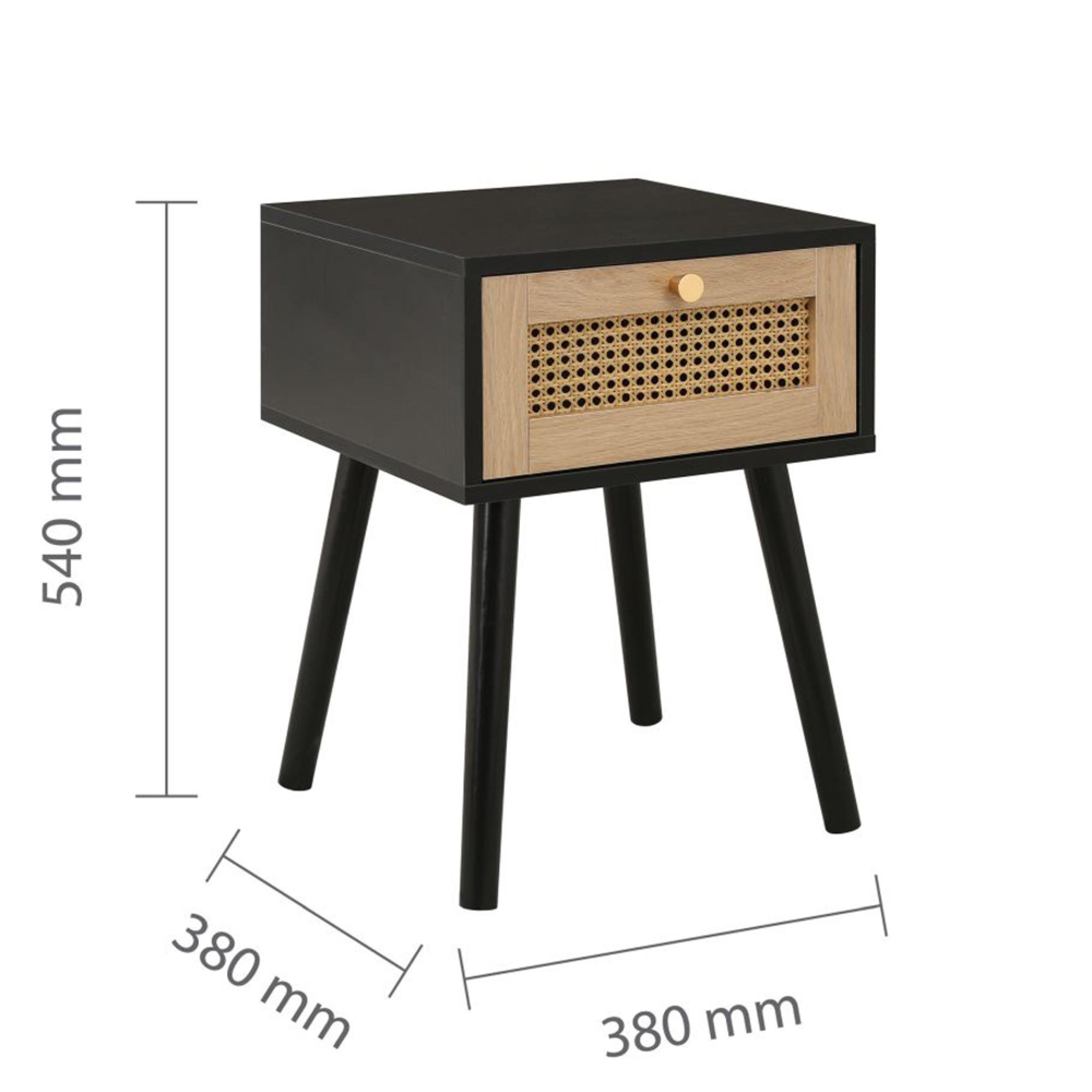 Croxley Bedside Table - 1 Drawer - Black and Rattan