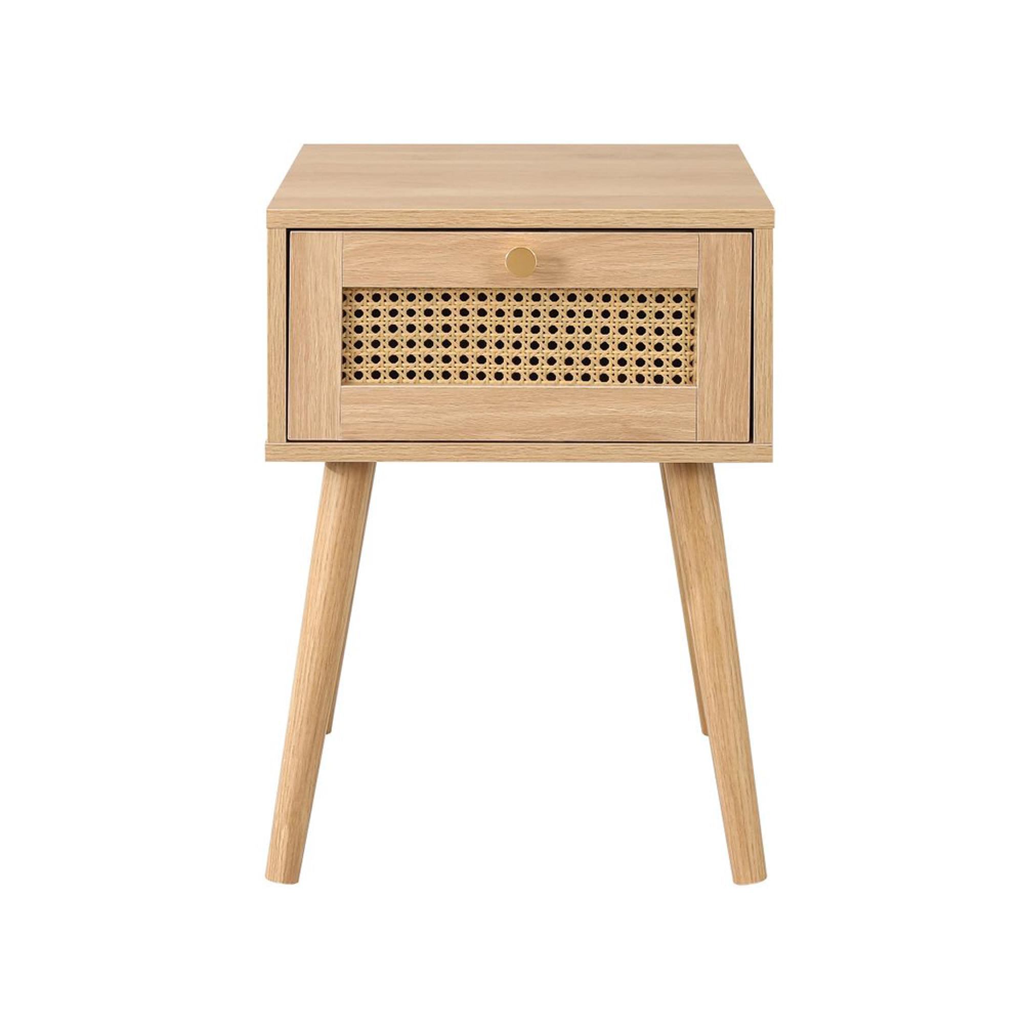 Croxley Bedside Table - 1 Drawer - Oak and Rattan