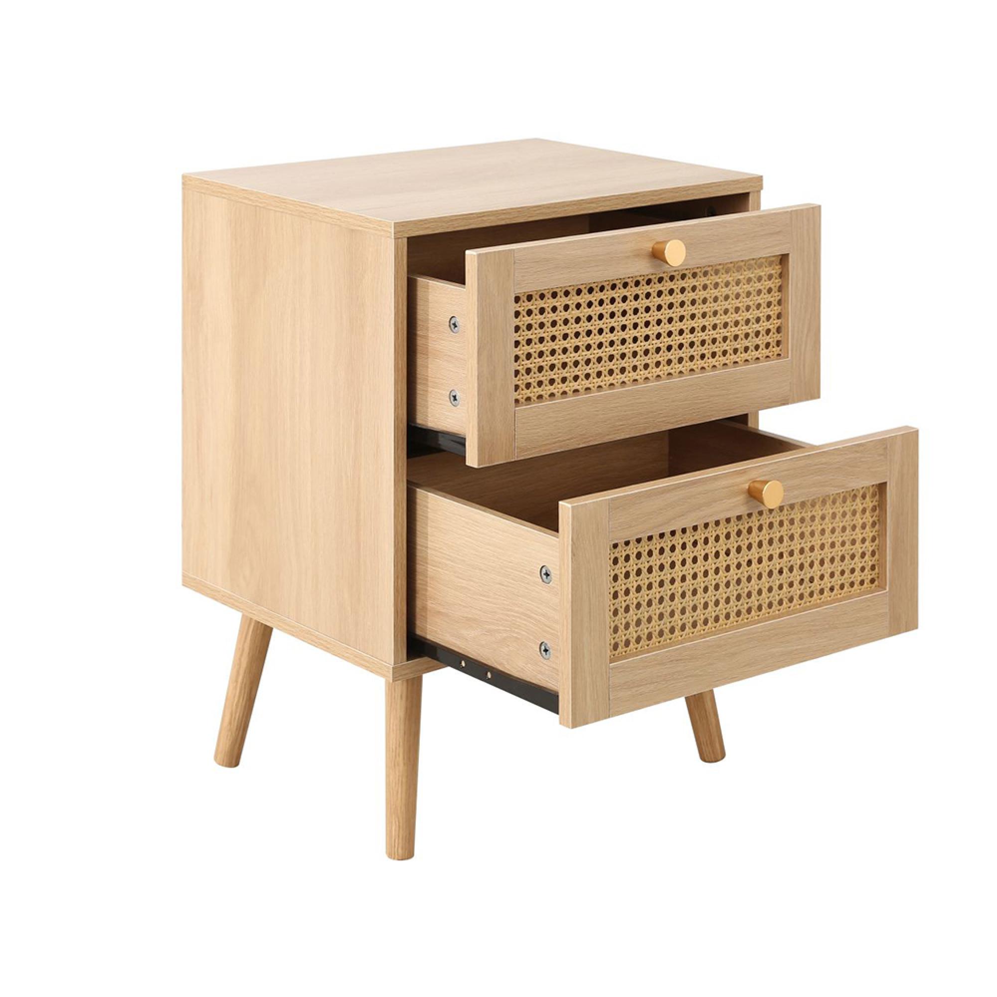 Croxley Bedside Cabinet - 2 Drawer - Oak and Rattan