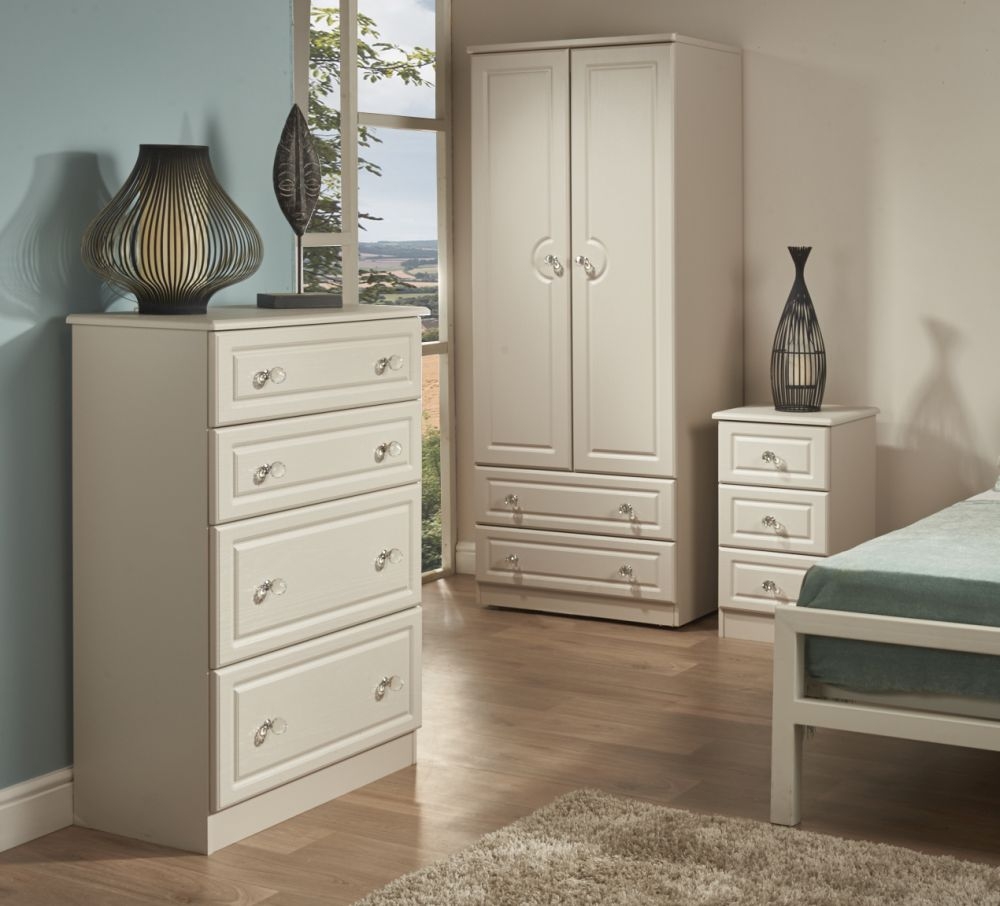 Crystal Bedside Cabinet - 3 Drawer - Cashmere