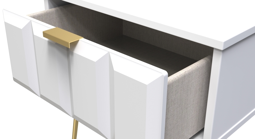 Cube Bedside Table - 1 Drawer - with Gold Hairpin Legs - White