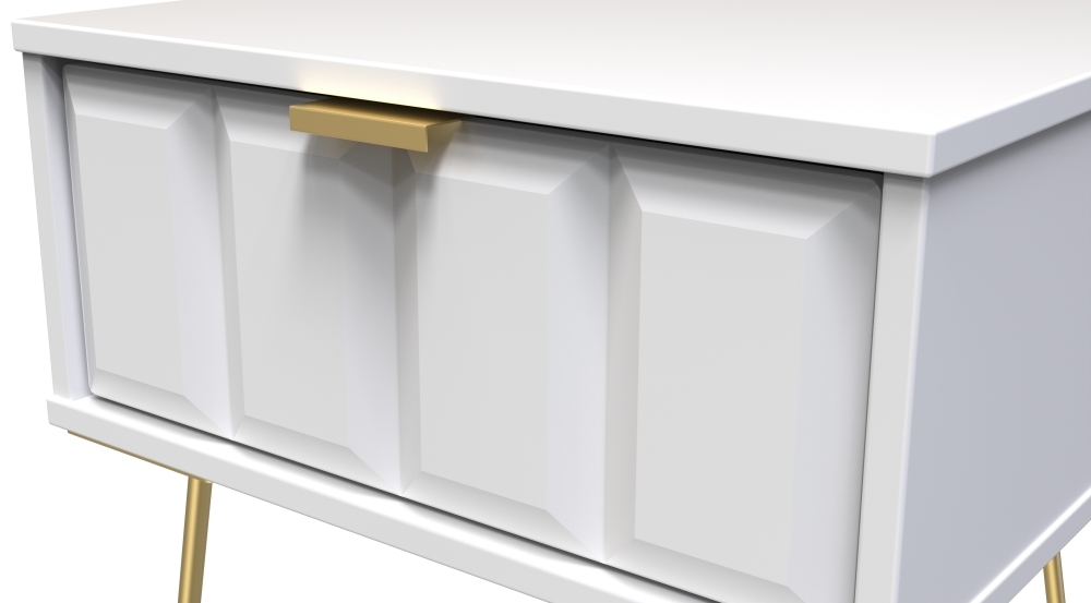 Cube Bedside Table - 1 Drawer - with Gold Hairpin Legs - White