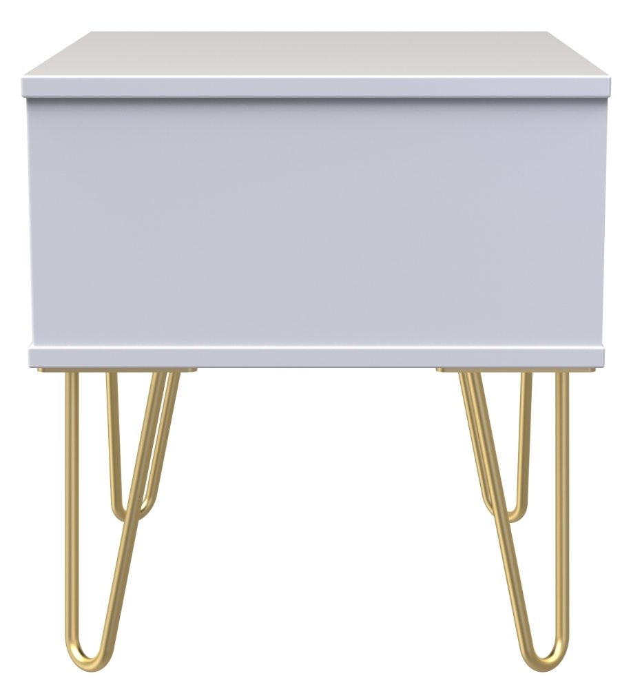 Cube Bedside Table - 1 Drawer - with Gold Hairpin Legs - White