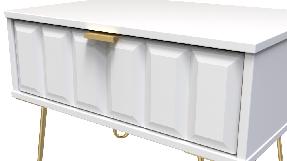 Cube Bedside Table - 1 Drawer - Wide - with Gold Hairpin Legs - White