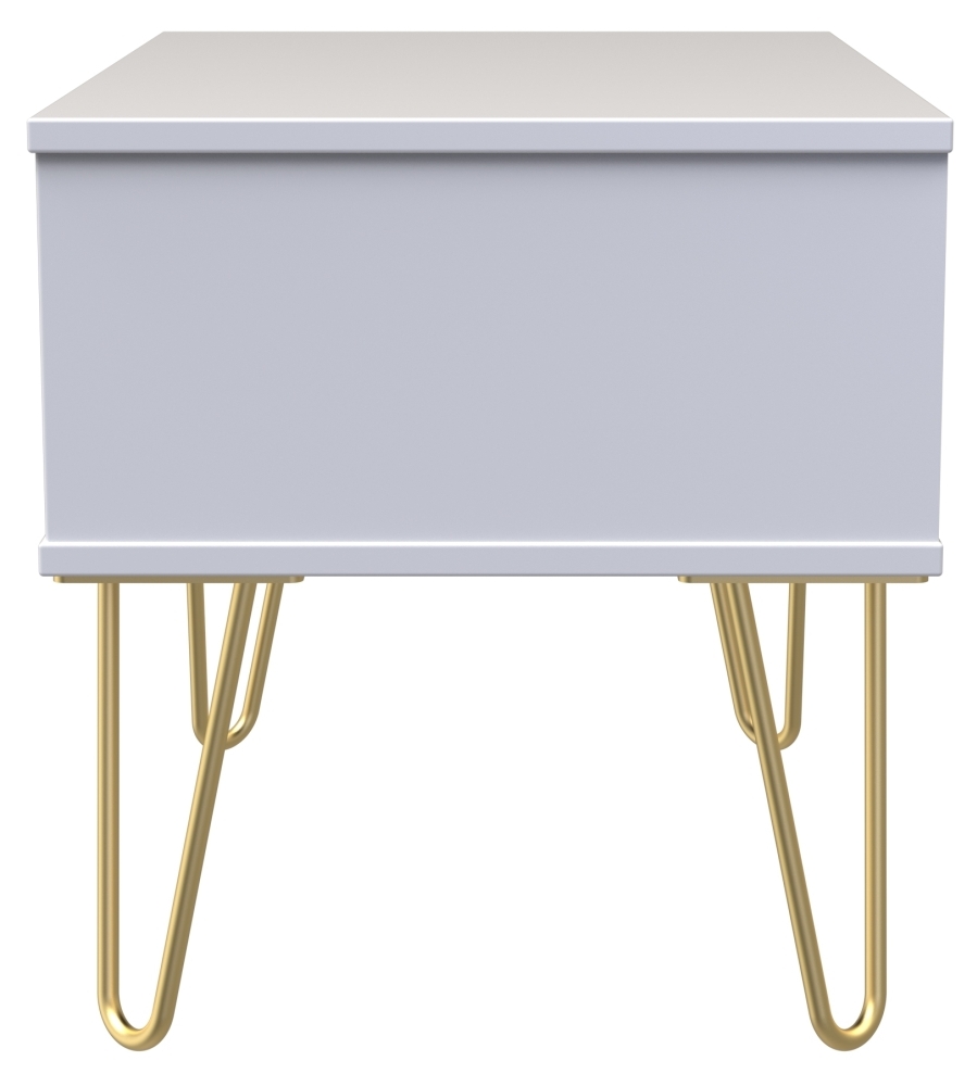 Cube Bedside Table - 1 Drawer - Wide - with Gold Hairpin Legs - White