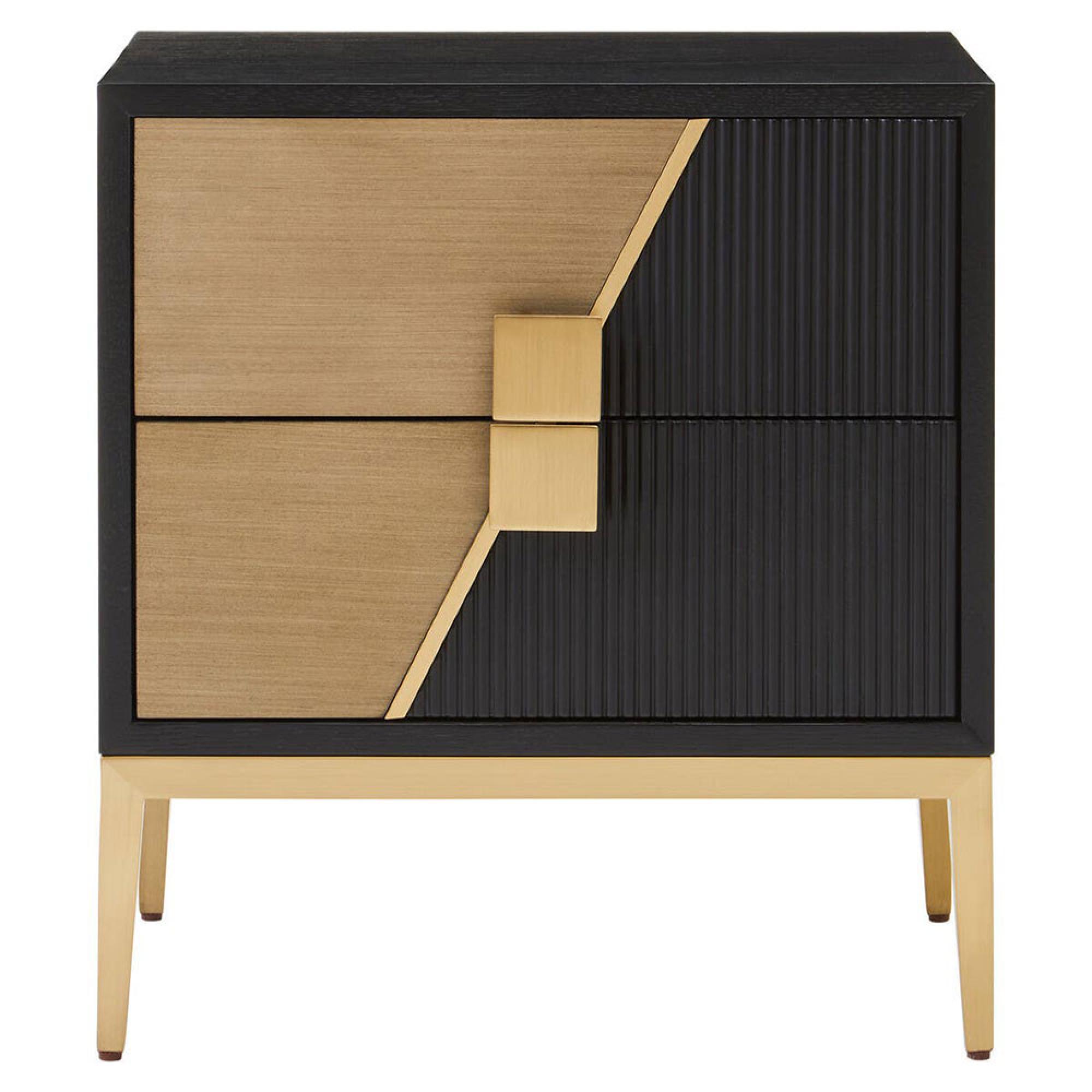 Davoli Bedside Cabinet - 2 Drawer - Black and Gold