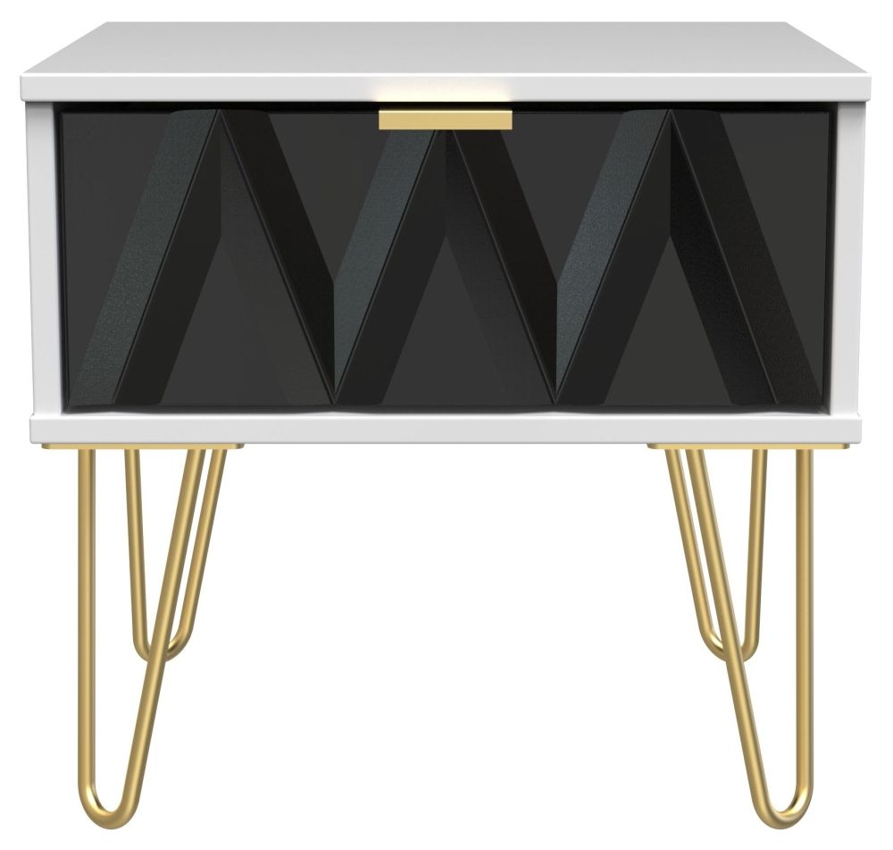 Diamond Black and White 1 Drawer Bedside Table with Gold Hairpin Legs