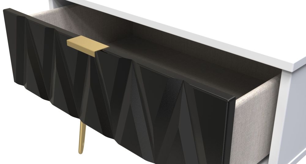 Diamond Midi Bedside Table - 1 Drawer - with Gold Hairpin Legs - Black and White