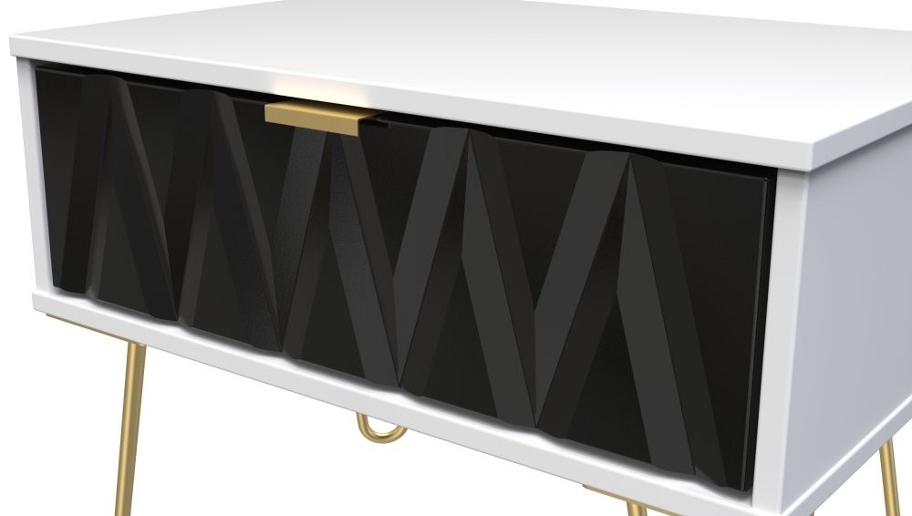Diamond Midi Bedside Table - 1 Drawer - with Gold Hairpin Legs - Black and White