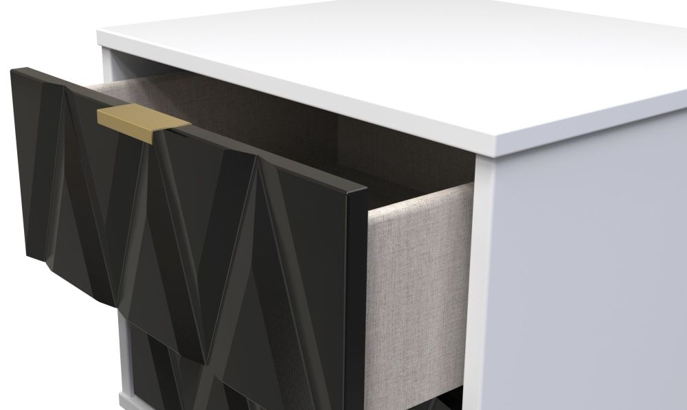 Diamond Bedside Cabinet - 2 Drawer - with Gold Hairpin Legs - Black and White