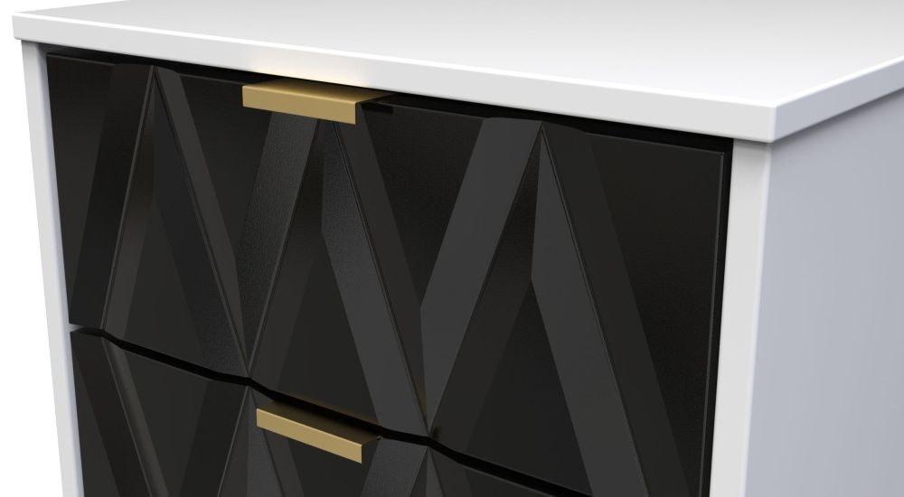 Diamond Bedside Cabinet - 2 Drawer - with Gold Hairpin Legs - Black and White