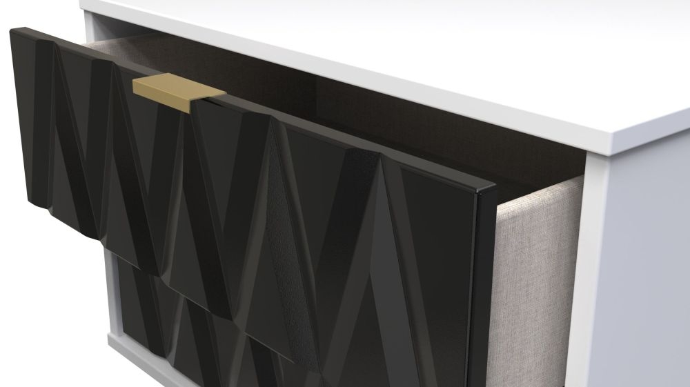 Diamond Midi Bedside Cabinet - 2 Drawer - with Gold Hairpin Legs - Black and White