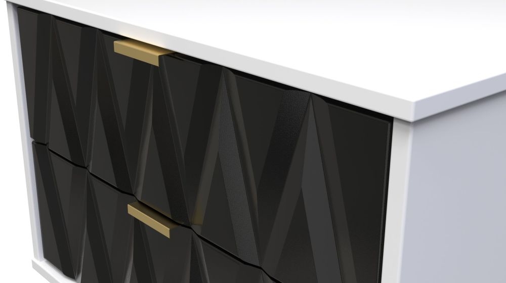 Diamond Midi Bedside Cabinet - 2 Drawer - with Gold Hairpin Legs - Black and White