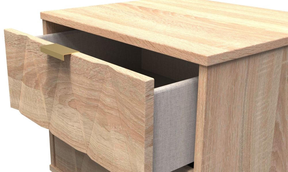 Diamond Bedside Cabinet - 2 Drawer - with Gold Hairpin Legs - Oak