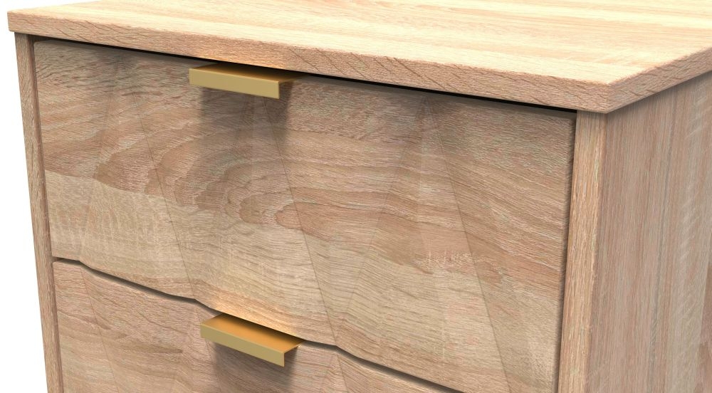 Diamond Bedside Cabinet - 2 Drawer - with Gold Hairpin Legs - Oak