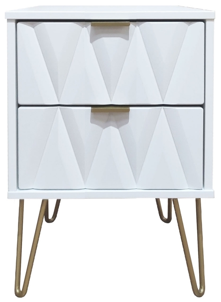 Diamond White 2 Drawer Bedside Cabinet with Gold Hairpin Legs