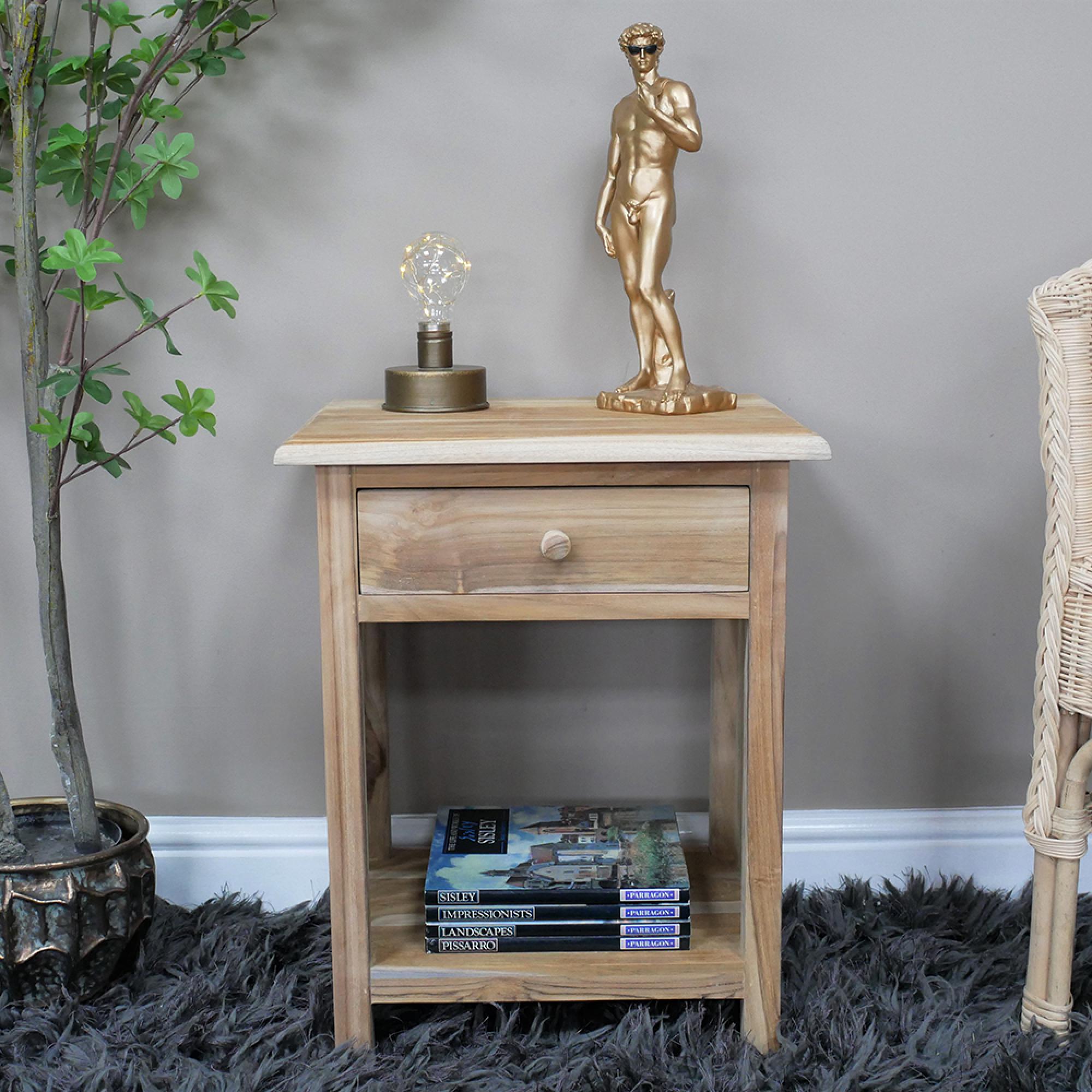 Bedside Table - 1 Drawer - Teak Wood