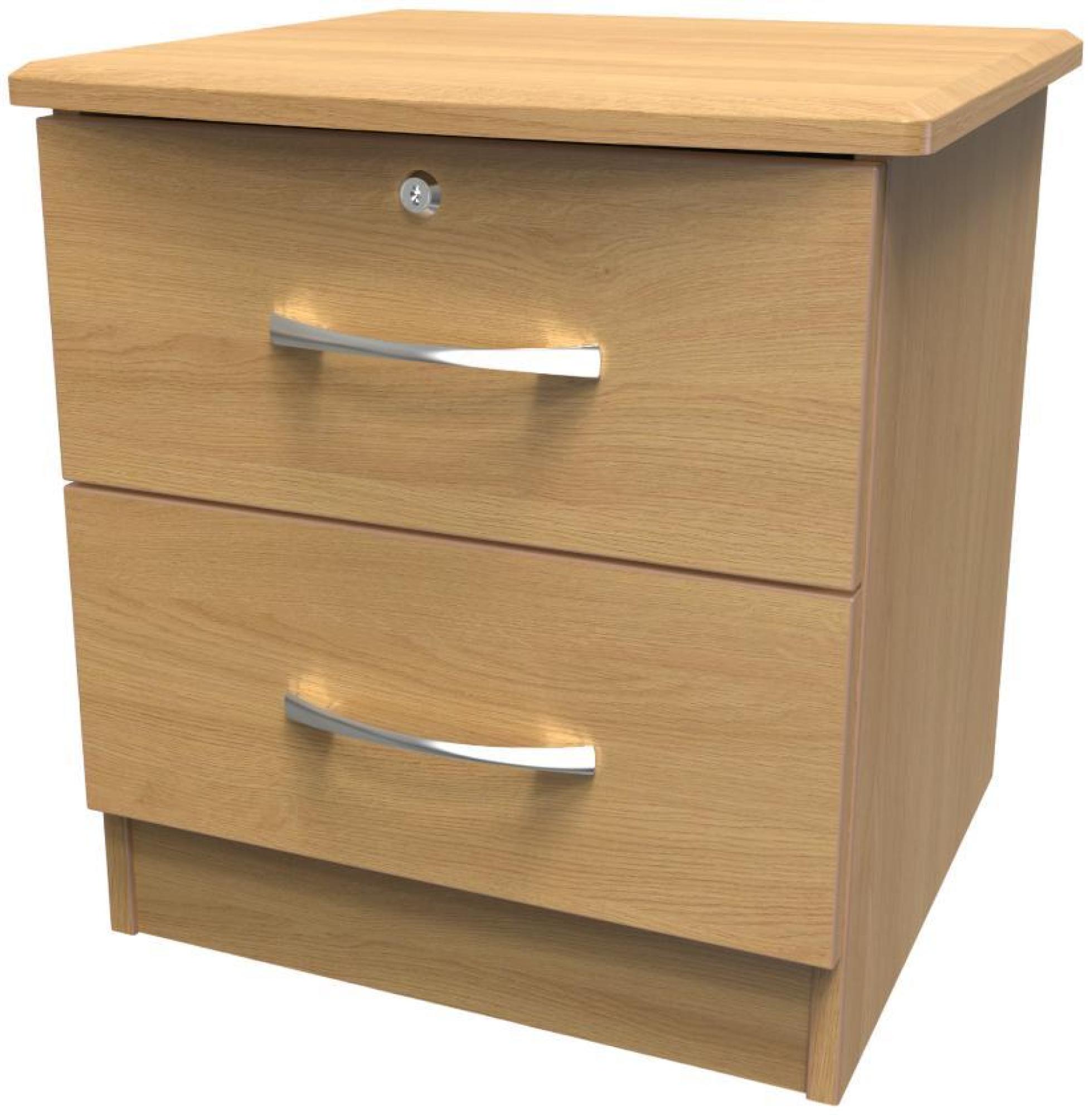 Eve Bedside Cabinet - 2 Drawer with Lock - Oak