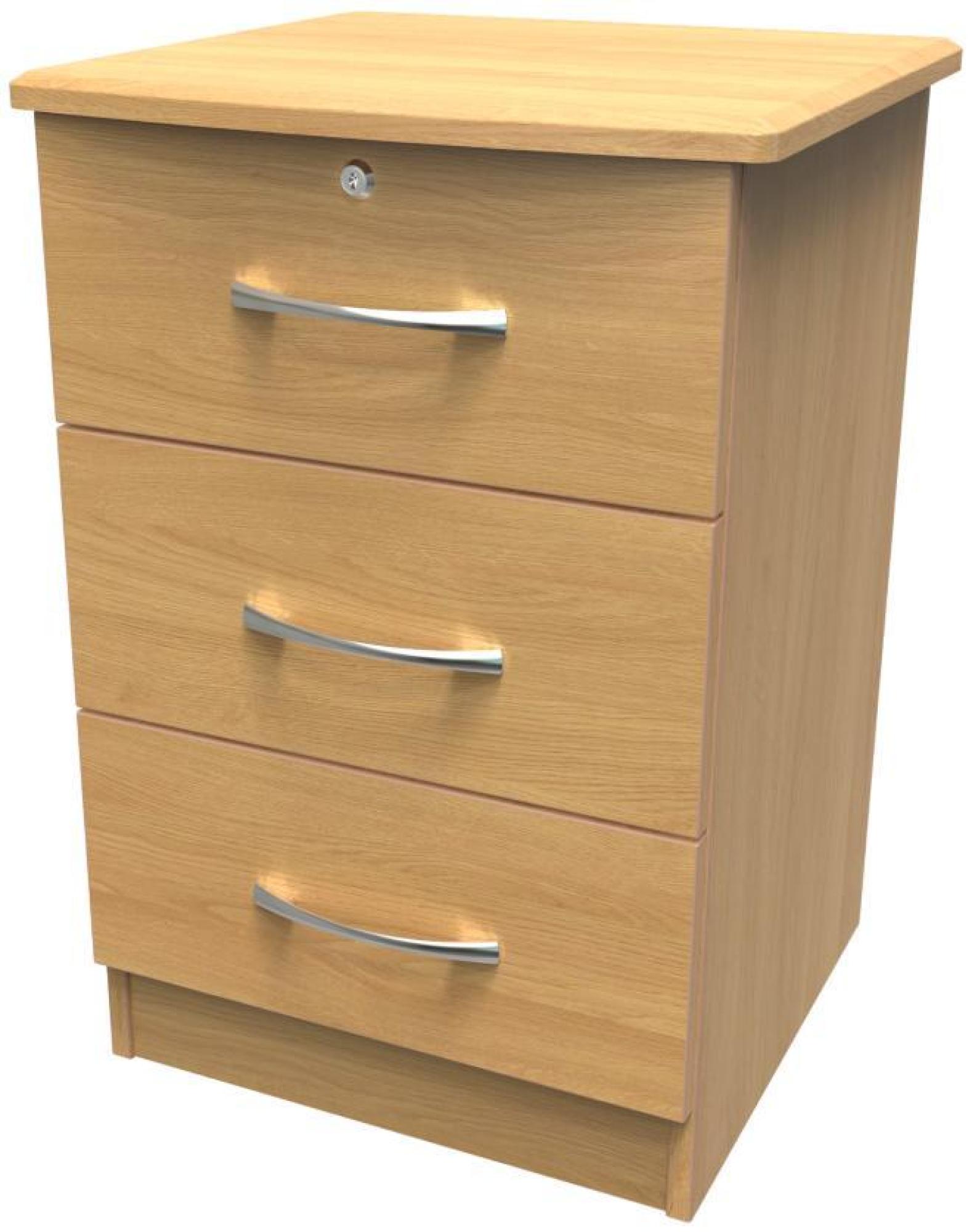 Eve Bedside Cabinet - 3 Drawer with Lock - Oak