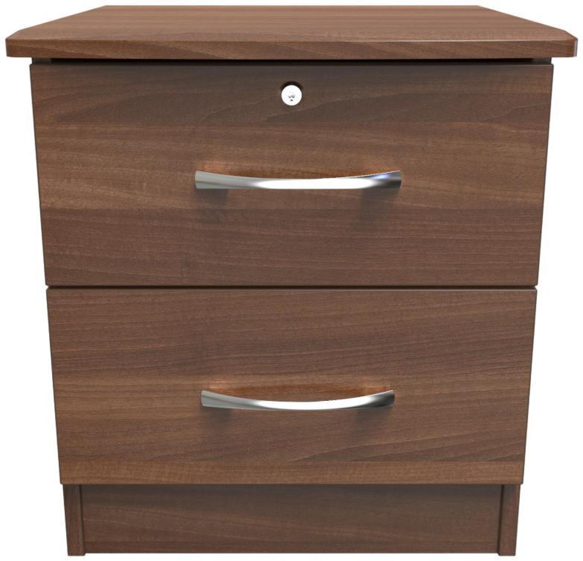 Eve Walnut Effect 2 Drawer Bedside Cabinet with Lock