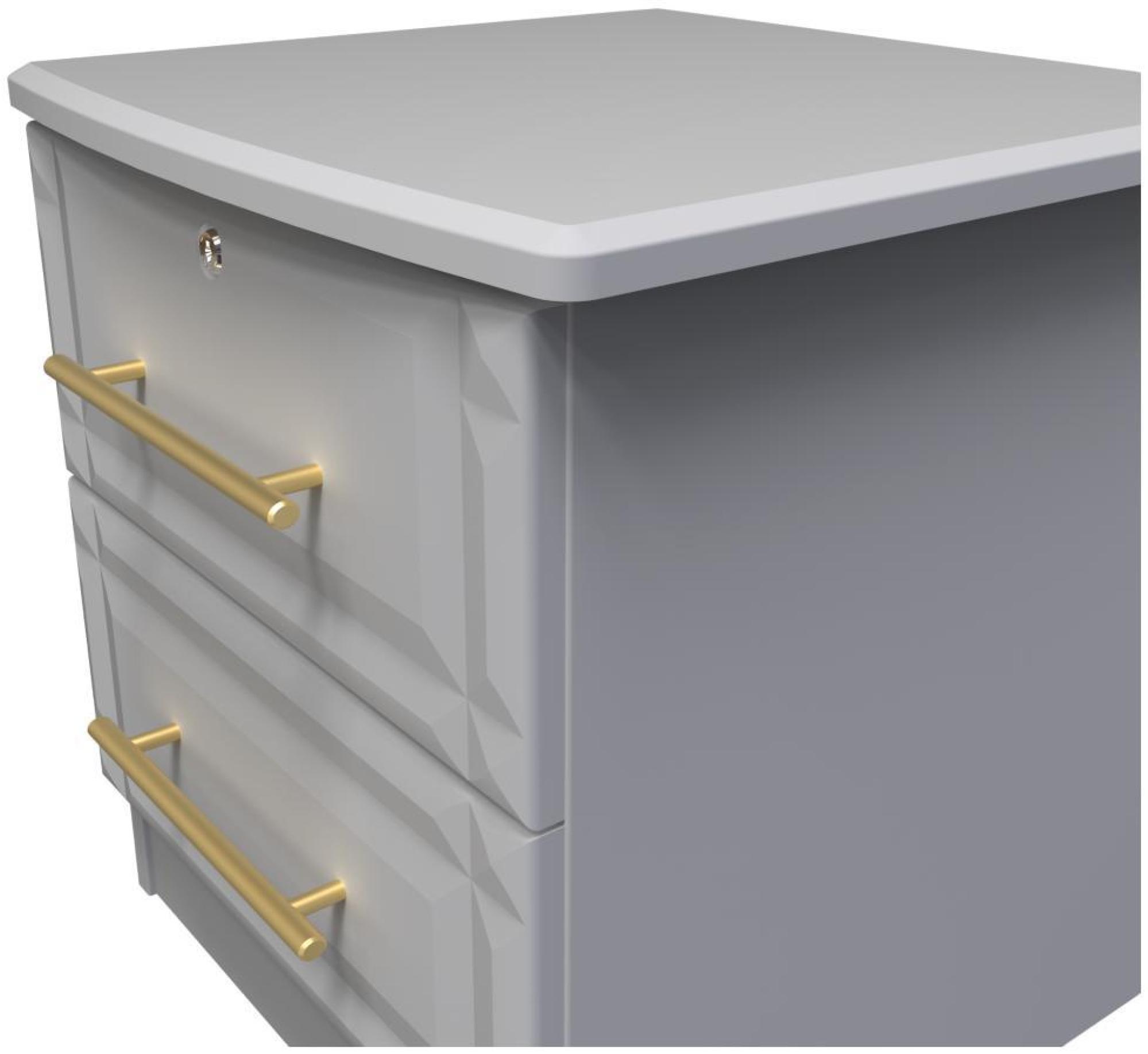 Faye Bedside Cabinet - 2 Drawer with Lock - Grey