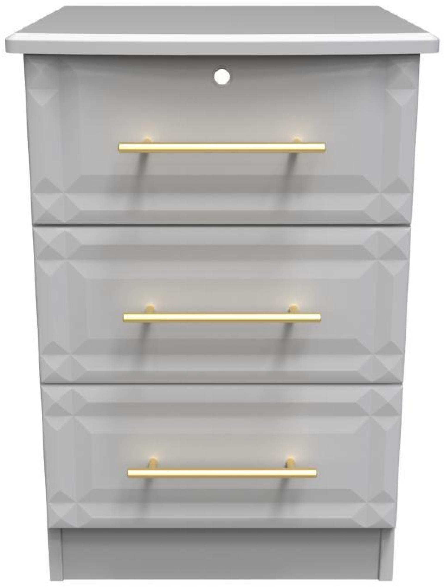 Faye Grey 3 Drawer Bedside Cabinet with Lock