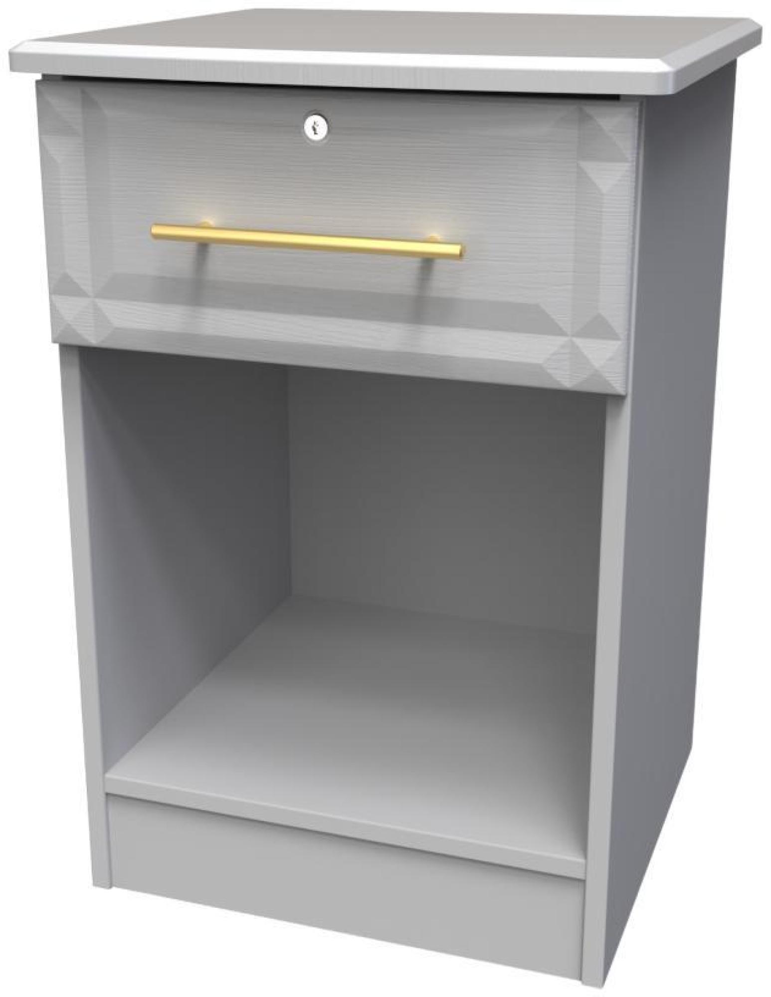 Faye Bedside Cabinet - 1 Drawer with Lock - Grey Ash