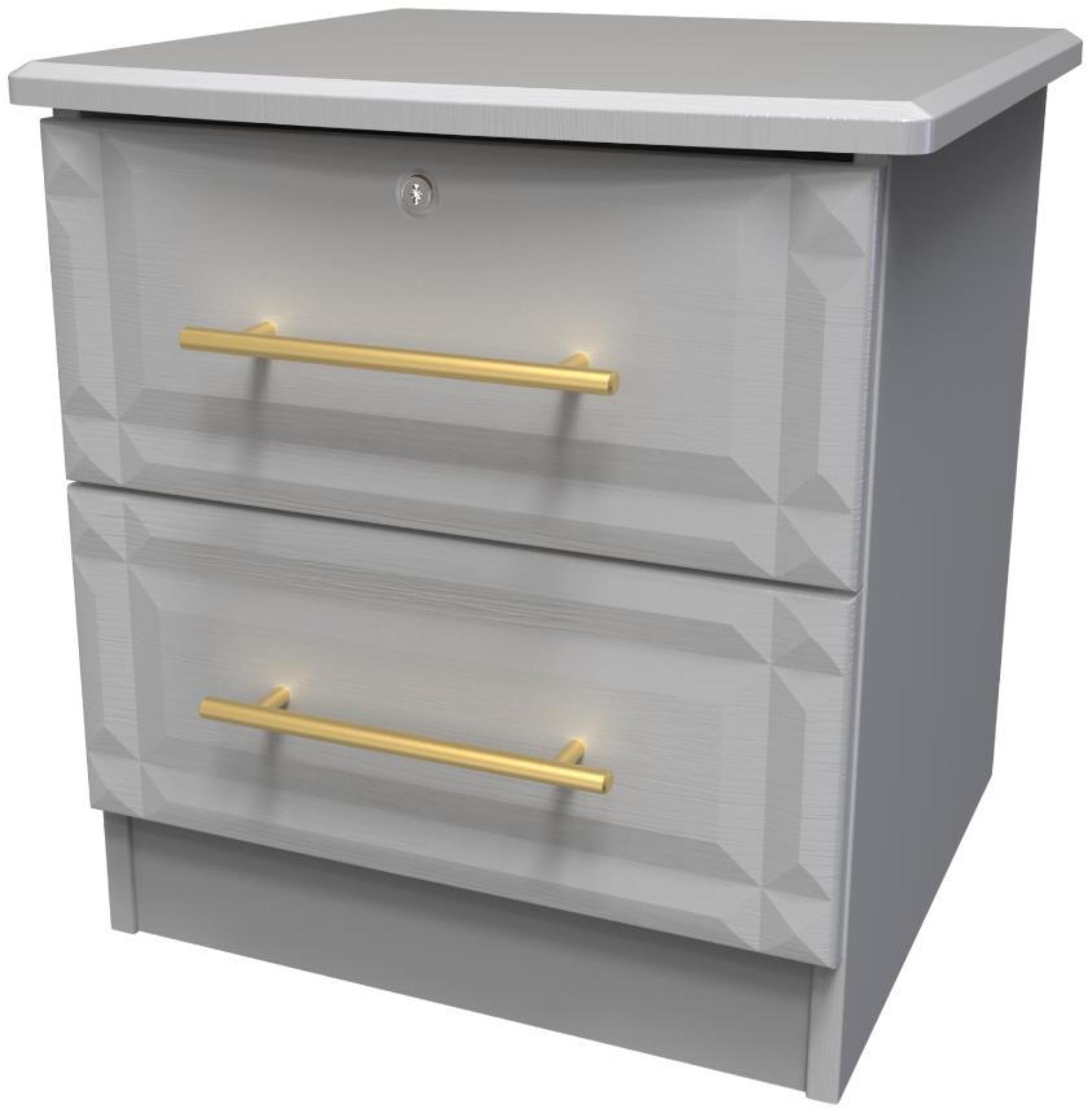 Faye Bedside Cabinet - 2 Drawer with Lock - Grey Ash