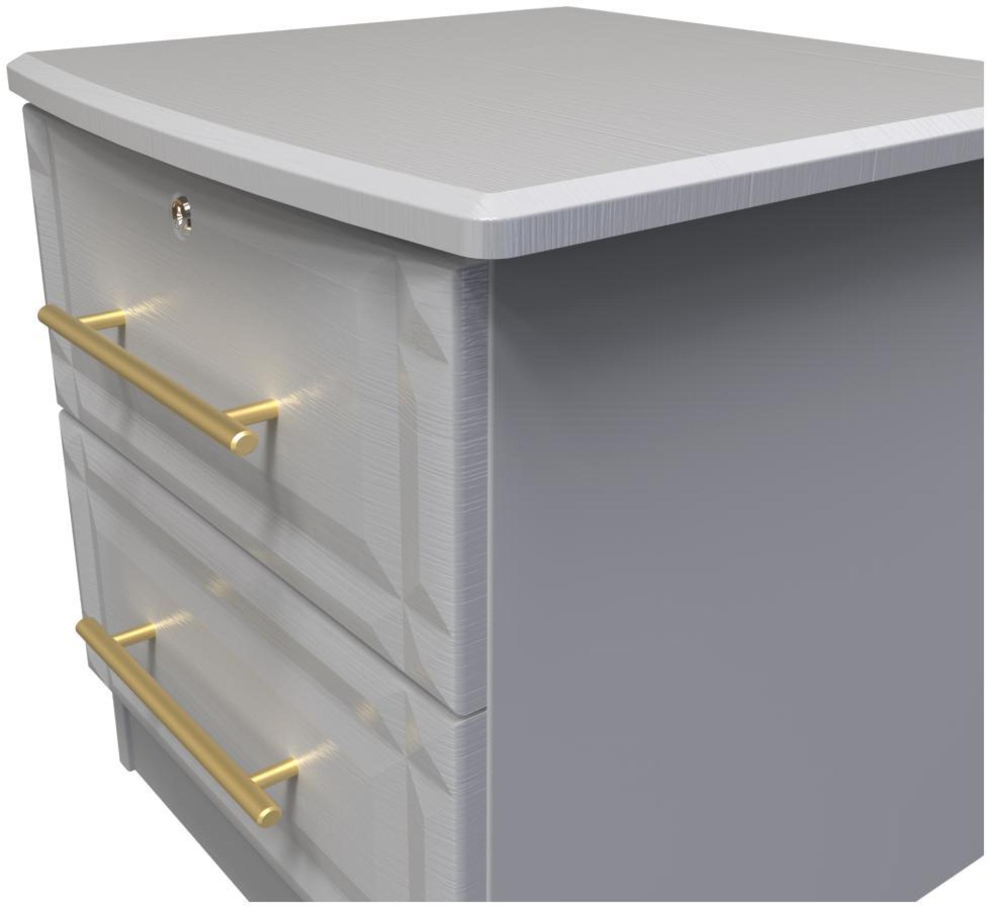 Faye Bedside Cabinet - 2 Drawer with Lock - Grey Ash