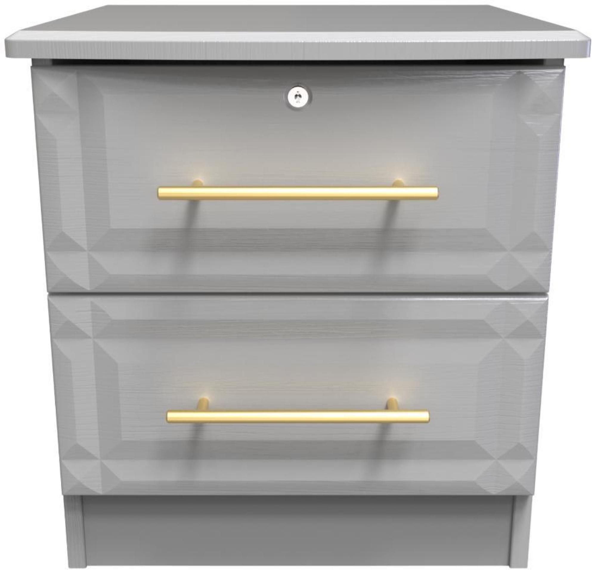 Faye Grey Ash 2 Drawer Bedside Cabinet with Lock