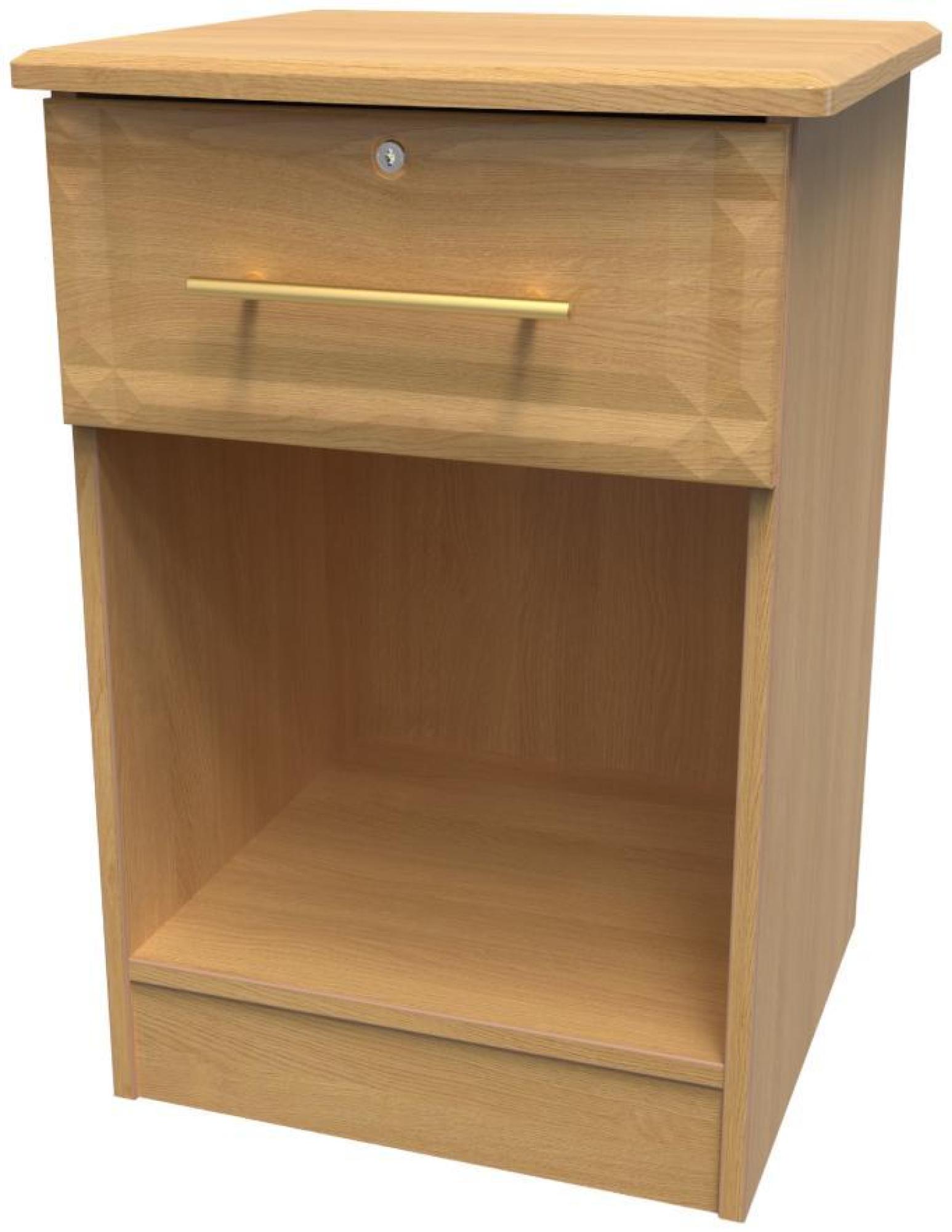 Faye Bedside Cabinet - 1 Drawer with Lock - Oak